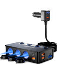 Three Socket Cigarette Lighter Splitter Delivering 180W Power With Pd 65W Qc 3 0 Fast Charge, charging hub with USB ports and digital display.