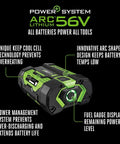 Bulletproof 56V Replacement Lithium Ion Battery 25 Amp Hour Capacity With Arc Lithium Thermal Management and Intelligent Cell Optimization For Rugged Outdoor Power Equipment And Garden Tools To Crush Yard Work Without Breaking A Sweat showing battery design and features.