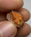 Hand holding Raw Fiery Jalisco Mexican Fire Opal Stone For Jewelry Making Multicolor Natural Opal Rough Gem with vivid fire play
