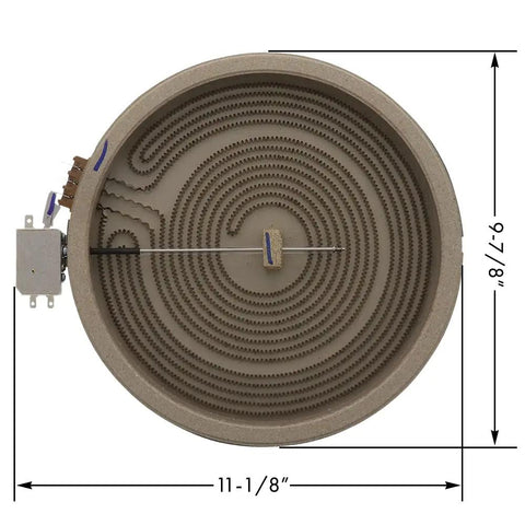 Range Radiant Heat Surface Element Replacement WB30T10133 for ovens and cooktops, top view with dimensions