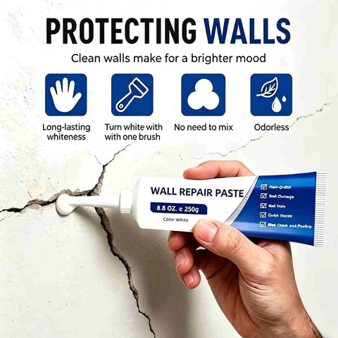 Hand applying Drywall Repair Kit With Scraper For Easy Patch And Crack Repair Patch For Nail Holes Small Dents And Tile Gaps