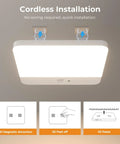Cordless Motion Sensor LED Ceiling Light With Rechargeable Battery, Magnetic Mount, Remote, Three Color Temperatures