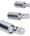 Heavy Duty 3-Piece Universal Joint Socket Adapter Kit For Ratchet Wrenches Made From Heat-Treated Chrome Vanadium Steel With 360 Degree Swivel Action And Impact Proof Design Perfect For Home Garage Auto Repair Jobs, three chrome adapters