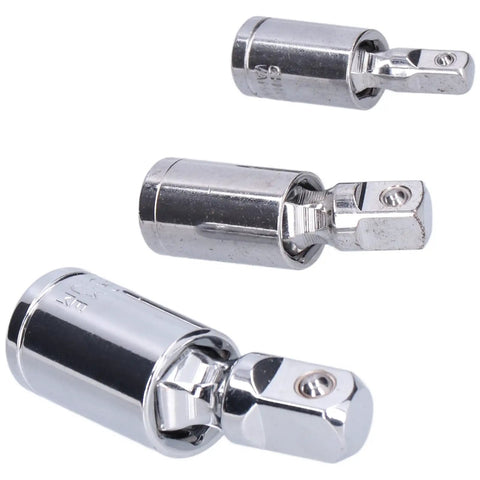 Heavy Duty 3-Piece Universal Joint Socket Adapter Kit For Ratchet Wrenches Made From Heat-Treated Chrome Vanadium Steel With 360 Degree Swivel Action And Impact Proof Design Perfect For Home Garage Auto Repair Jobs, three chrome adapters
