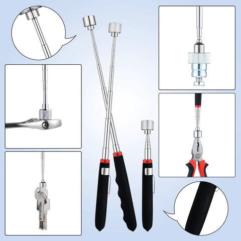 Six Piece Telescoping Magnetic Pickup Tool Set With Extendable Magnetic Sticks, Viewable Extendable Grabber for repairs