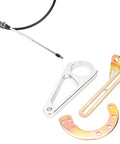 Adjustable Shifter Linkage Kit For GM Transmissions Bolts To Aftermarket Steering Columns With Slick Six Foot Stainless Cable And Tough Aluminum Mount Perfect For Thm350 Thm400 And 4L60E Gearboxes Straight Out The Gate components showing stainless cable, aluminum mount, and brackets.