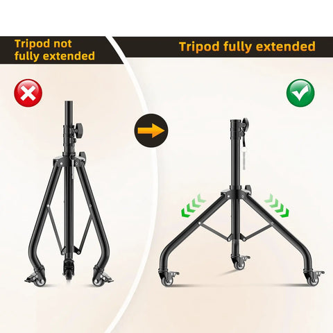 Adjustable Work Table And Tool Cart On Wheels For Garage setup showing tripod not fully extended vs fully extended