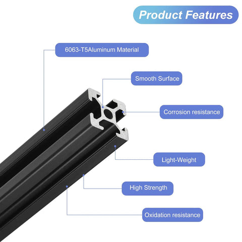 Beefy 2020 T Slot Aluminum Extrusion 100mm Black European Standard Anodized Linear Rail Kit for 3D Printers and Laser Engraving Machines 10 Pcs Pack Ready To Install, 6063-T5 aluminum profile close-up