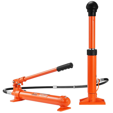 Orange VEVOR 10-ton porta-power hydraulic jack kit with pump and ram for automotive repair.