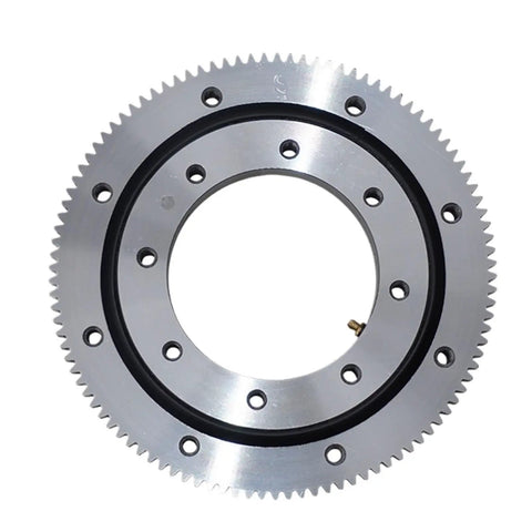 Rock Solid Heavy Duty Slewing Bearing With Outer Gear Ring, 100 X 214 X 30 Millimeters, smooth outer gear with mounting holes.