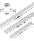 Heavy Duty Aluminum T Track Miter Slot Fence Guide For Woodworking Jigs with three sizes displayed: 300mm, 400mm, 500mm.