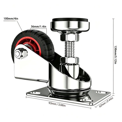 Heavy Duty 4 Inch Leveling Plate Caster Wheels Silent Double Ball Bearing with rubber tire and aluminum base
