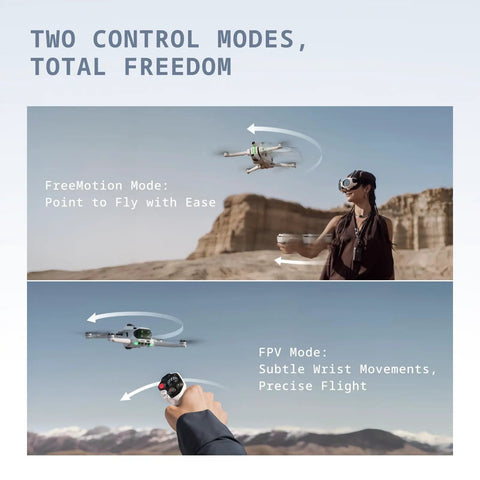 Two control modes shown for 8K 360 Drone For Immersive Flight With Point To Fly Motion Control Obstacle Avoidance Ultra Lightweight 249g