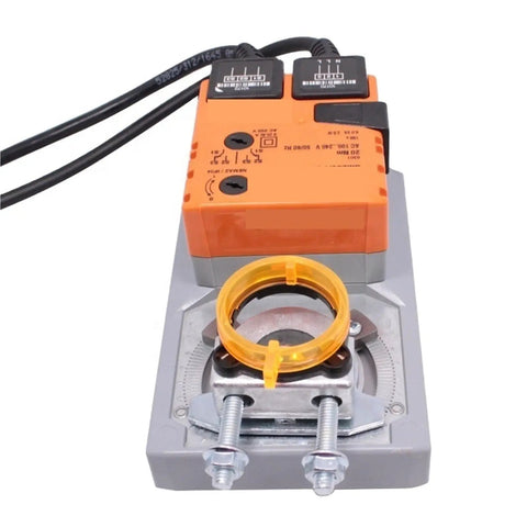 Built Tough Rotary Actuator For Ventilation Valves With Zero Sweat 20 Nm Torque And Straight Up Ac 100 To 240 Volt Hook Up top view showing compact design and connection ports.