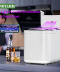 Self Cleaning Portable Countertop Ice Maker Spits Out Nine Bullet Cubes In Six Minutes With Smart Touch Panel And Two Liter Tank Perfect For Home Bars Offices And Rv Hangouts No Drama Just Frosty Vibes on a kitchen counter with whiskey.