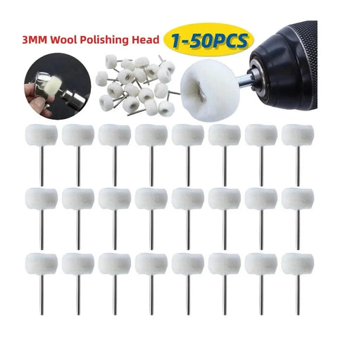 Premium Wool Polishing Wheels With 25mm Diameter And 3mm Shank For Rocking Car Detailing Jobs, set of polishing heads.