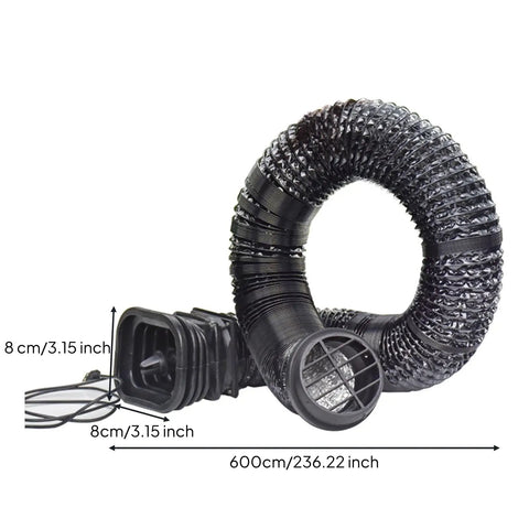 Heavy Duty Flexible Air Duct Hose With Grille Cover For Van Life Camping Adventure Vehicles Corrugated Ventilation Tube, 600cm, black