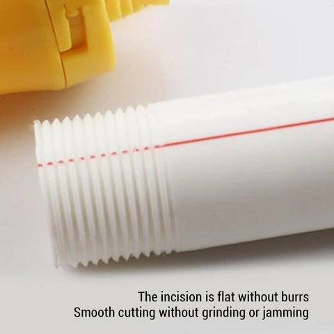 ZJchao PVC Pipe Threader Kit With 3 Dies For 1/2 3/4 And 1 Inch Plastic Pipes showing smooth, burr-free cut on PVC pipe.