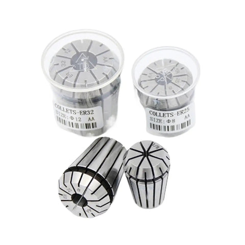 Ultra Precision ER AA High Performance Spring Collet Chuck For CNC Milling Routers Lathes in multiple sizes with containers.