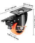 Heavy Duty 3 Inch Swivel Plate Casters Set Of 4 With Secure Ab Locking Mechanism And Non Marking Pvc Wheels Rated At 250 Lb Each close-up view showcasing dimensions.
