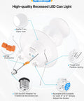Components of 24 Pack 5/6 Inch LED Can Lights Retrofit Recessed Lighting with Dimmable Smooth Metal Trim, 6000K Daylight White, 1100LM