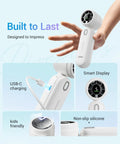 High Speed Portable Handheld Turbo Fan USB Rechargeable Pocket Fan shown with smart display and USB-C charging