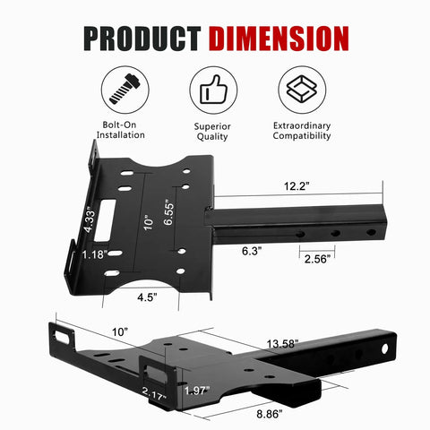 Universal 2 Inch Receiver Winch Mount Plate dimensions diagram with side and top views