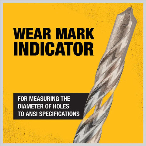 SDS Max Hammer Drill Bit Rock Carbide Half Inch By 16 Inch By 18 Inch showing wear mark indicator for concrete drilling