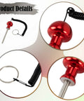 Weight Stack Pin With Lanyard For Gym And Weightlifting, Aluminum Alloy Loading Pin, Replacement Pin For Functional Training, Easy Insertion, Durable Fitness Room Accessory showing red design and coiled lanyard.