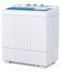 Compact Twin Tub Portable Mini Washer With Built In Drain Pump Semi Automatic Spin Dry Cycle Speedy Daily Washes Save Floor Space And Money For College Students And Busy Households White, side view.