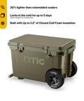 52 Quart Ultra Light Wheeled Cooler Insulated Ice Chest For Beach Camping Fishing Picnics And Boating With All Terrain Wheels Easy Push And Pull Mobility Premium Ice Retention 30 Percent Lighter Than Rotomolded Coolers Olive.