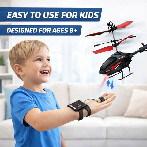 Gesture Control RC Helicopter Toy For Kids No Remote Needed Hand Flight kid using helicopter indoors