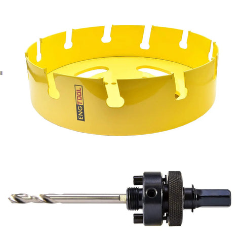 10 Inch Tungsten Carbide Tipped Hole Saw Set With 254mm Teeth 2.25 Inch Deep 5/8-18 Arbor Includes Pilot Drill And Arbor