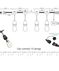 Diagram of Outdoor String Lights Commercial Grade 96 Ft Waterproof With 30 S14 Shatterproof Dimmable LED Bulbs showing connection details.