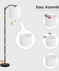Dope Modern LED Arched Floor Lamp With Natural Linen Shade, assembly process detail, 63-Inch Tall White Standing Lamp.
