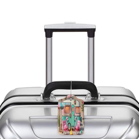 Camping RV Luggage Tag With Stainless Steel Ring on suitcase handle, PU Leather Travel Suitcase Tag, Road Trip Ready Accessory