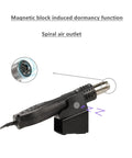 Pro Grade 110V 680W SMD Hot Air Rework Station With 3 Nozzles Soldering Tool For Mobile Phone Repairs Hot Air Welder showcasing magnetic block and spiral air outlet.