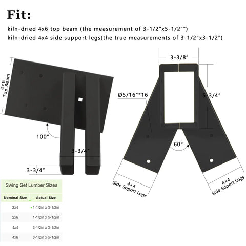 Heavy Duty Swing Set Brackets 10 Inch Bolt Thru Construction Kit For 4x4 Posts And 4x6 Beams With 3mm Steel Thickness Wood End Brackets To Keep Kids Safe In The Backyard Black 2 Pack