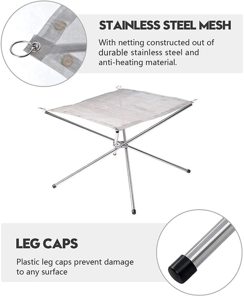 Ultra Portable 22 Inch Outdoor Fire Pit Collapsible and Foldable Mesh Design with stainless steel mesh and leg caps