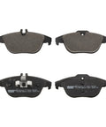 Premium Semi Metal Rear Disc Brake Pad Set For Mercedes-Benz C300, four pads front and back view, showing noise-reducing shim stack.