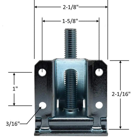 Beefy Heavy Duty Leveler Legs With Lock Nuts Built Like A Tank Adjustable Leveling Feet For Furniture Cabinets And Workbench 96 Pack shown from the front with measurements.