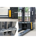 Close-up view of Brand New Electric Pallet Forklift Jack Truck with automatic function and heavy duty design.