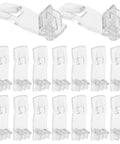 25 Pack Plastic Shelf Pegs For Cabinets And Furniture, showing transparent rectangular thick shelf support clips
