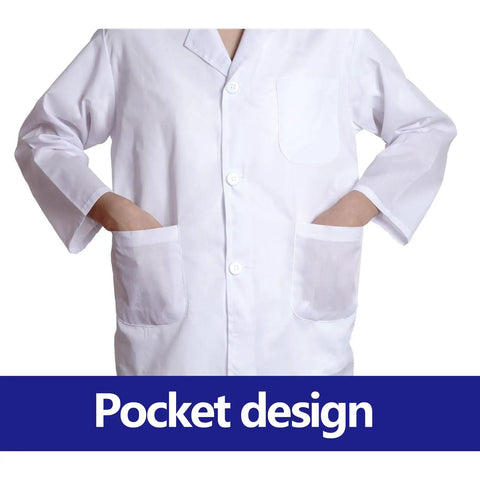 Cool Kids Doctor Lab Coat Costume For Boys And Girls Realistic Scientist Dress Up Coat For Role Play Durable Polyester Cotton Lab Jacket pocket design