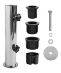 Heavy Duty Granite Umbrella Stand With Windproof Adjustable And DIY Friendly Industrial Grade Outdoor Umbrella Base For Patio Or Deck Stainless Steel And Granite Construction For Maximum Stability showing stainless steel pole with adjustment knobs and various black plastic sleeves.