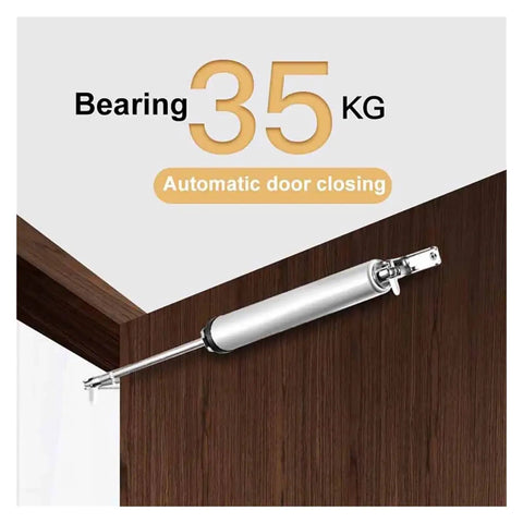 Automatic Door Closer 90 Degree Adjustable Soft Close, 35Kg Load Capacity installed on wooden door corner.