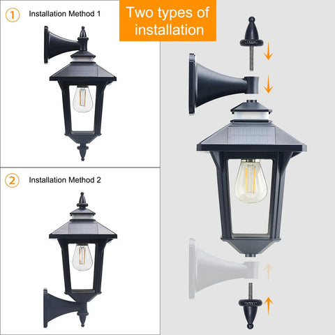Outdoor Solar Wall Lights Dusk To Dawn With Motion Sensor, installation methods for waterproof wall sconce lantern, 2 pack