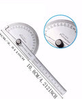 No Nonsense Precision Stainless Steel 180 Degree Round Head Protractor Angle Finder showing measurement markings and rotary head.