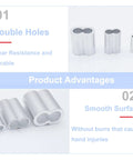 100 Pack Aluminum Crimping Loop Sleeves For One Eighth Inch Wire Rope Heavy Duty Aluminum Ferrule Ends For Steel Cable End Fittings To Secure And Crimp Versatile DIY Rigging Accessories, double-hole, smooth finish