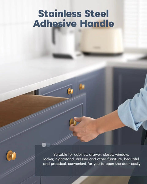5 Pack Self Adhesive Cabinet Knobs No Drill Stick On Stainless Steel Handles Antique Gold For Kitchen Cabinets